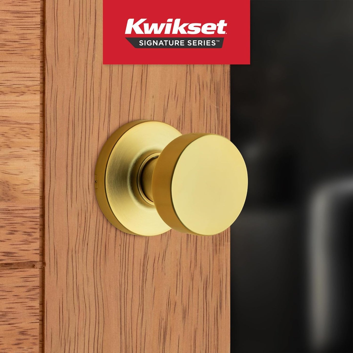 Kwikset Pismo Interior Passage Door Knob, Handle for Closet and Hallway Doors, Non-Locking Doorknob, Satin Brass, Round, Microban Protection