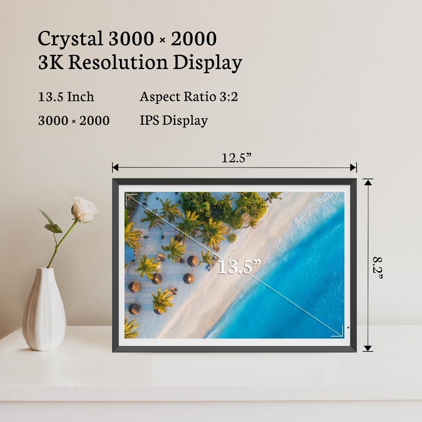 BSIMB 13.5 Inch Digital Picture Frame, 3K Resolution Ultimate Clarity Touch Screen Large WiFi Electronic Photo Frame Display 32GB, Share Pictures/Videos via App/USB/SD Easy Setup Gifts for Mom, Black