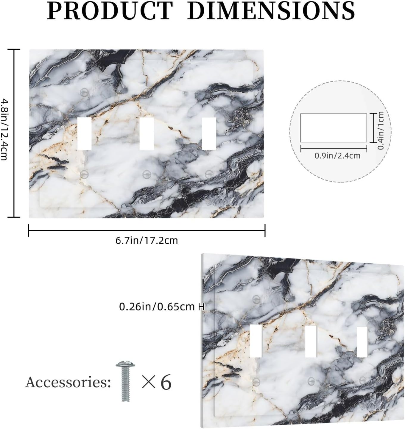Decorative Light Switch Cover Plate Black Gold Marble Abstract Modern Luxury 3 Gang Wall Plate Triple Toggle Switch Plate Covers Electrical Outlet Cover for Bedroom Home Decor