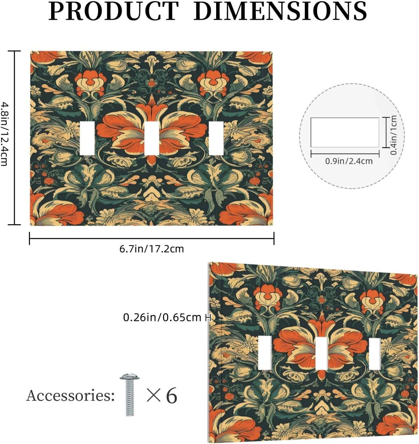 Decorative Switch Plates William Morris Abstract Floral Plant Pattern Orangeyellowgreen 3 Gang Wall Plate Triple Toggle Light Switch Cover Faceplate Electrical Wall Panels for Bedroom Decor