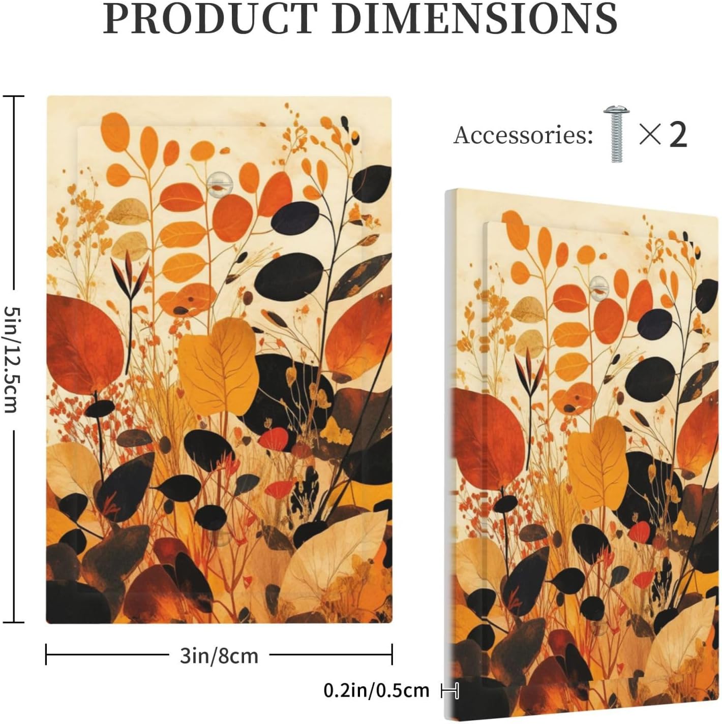 Light Switch Cover Plate Boho Warm Colorful Plant Leaves 1 Gang No Device Blank Electrical Wall Plates Faceplate Decorative Switch Plate for Bedroom living Room Decor