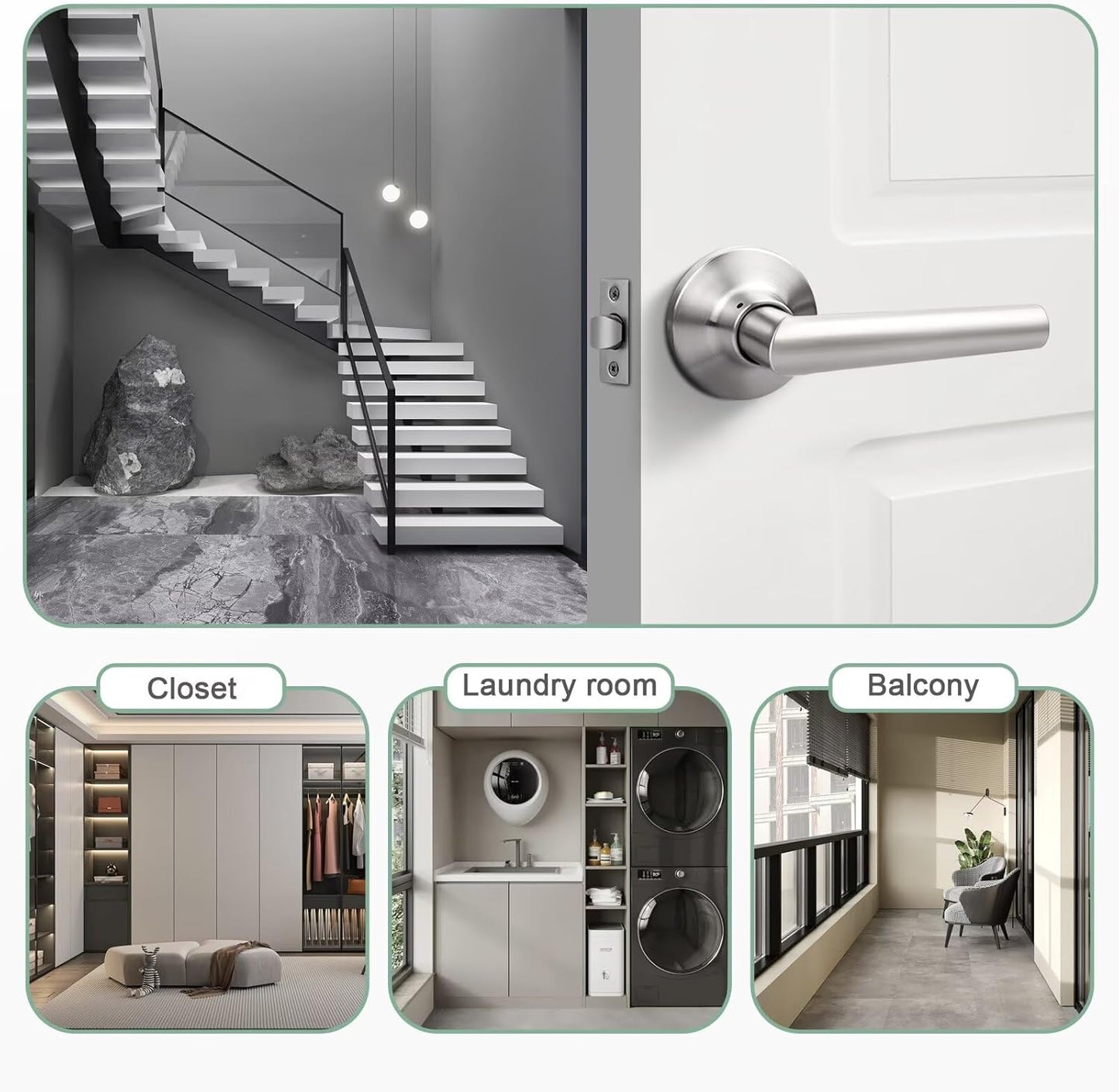 GOBEKOR 10 Pack Brushed Nickel Door Handles Interior,Heavy Duty Passage Door Handles Interior Door Levers for Hallway and Closet, Modern Sleek Round Door Locks Satain Nickel