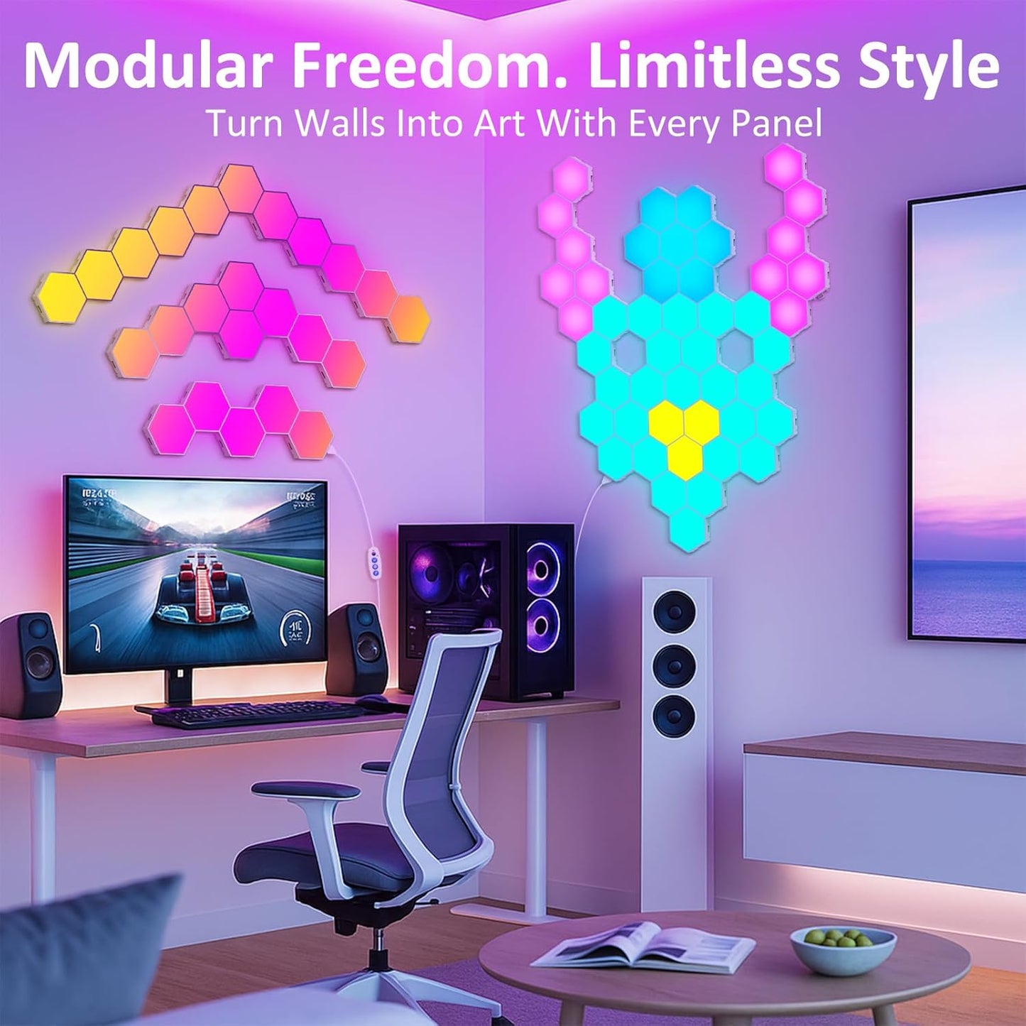 Hexa Light Panels, RGB Hexagon LED Wall Lights, Smart Home Creative Wall Lighting with Music Sync, Modular LED Light Panels for Room Decor & Wall Decor, 20 Pack