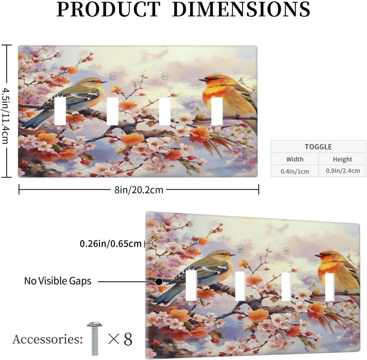 Birds Sitting on Flowers Tree Branch Light Switch Covers Quad Toggle 4 Gang Wall Plate Decorative Switch plate Electrical Faceplate for Farmhouse Living Decor
