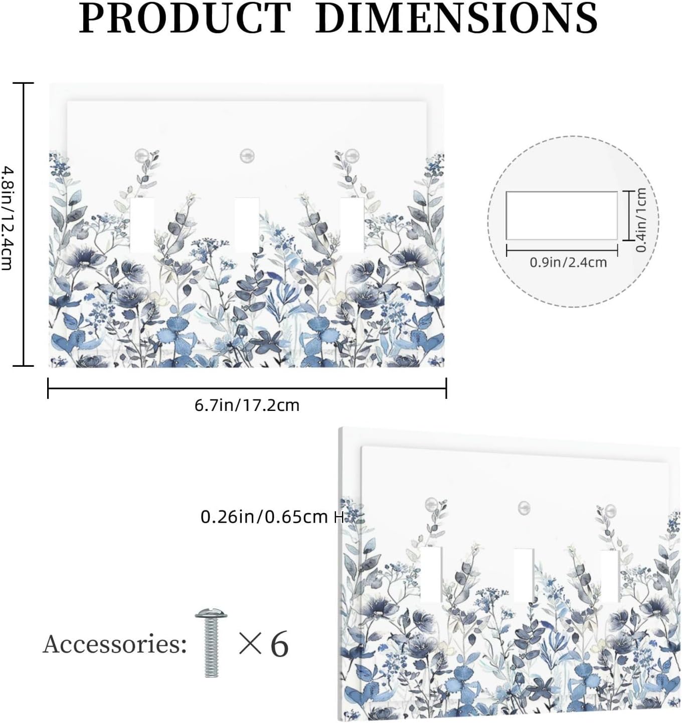 Decorative Switch Plates Light Blue Watercolor Leaves Plant With Floral 3 Gang Wall Plate Triple Toggle Light Switch Cover Faceplate Electrical Wall Panels for Bedroom Bathroom Decor