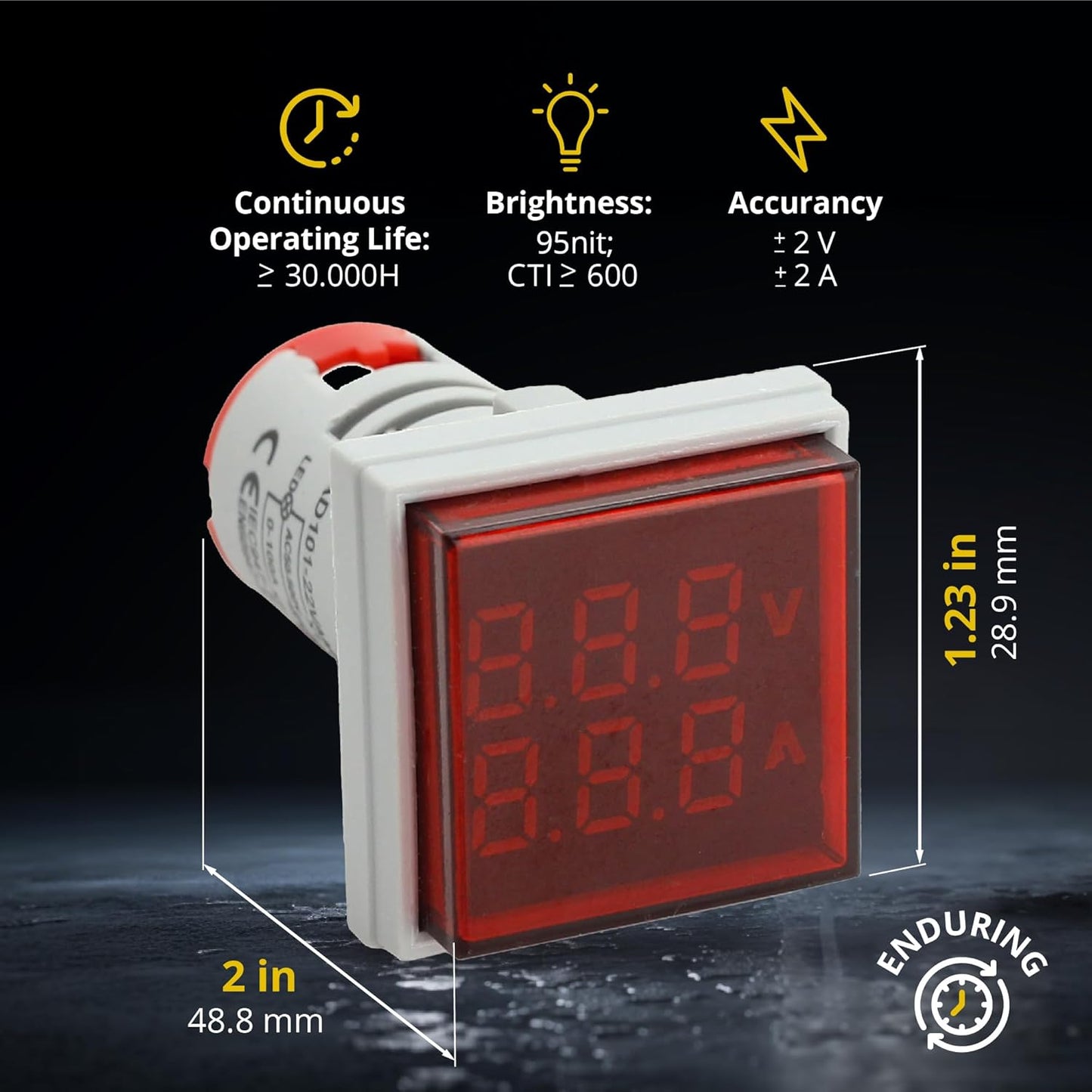 LED Voltage Display Panel Mount Volt Amp Meter, AD101-22VAMS 22mm Square Voltmeter and Ammeter, AC50-500V Voltage and 0-100A Current Meter, Red (3 Pack)