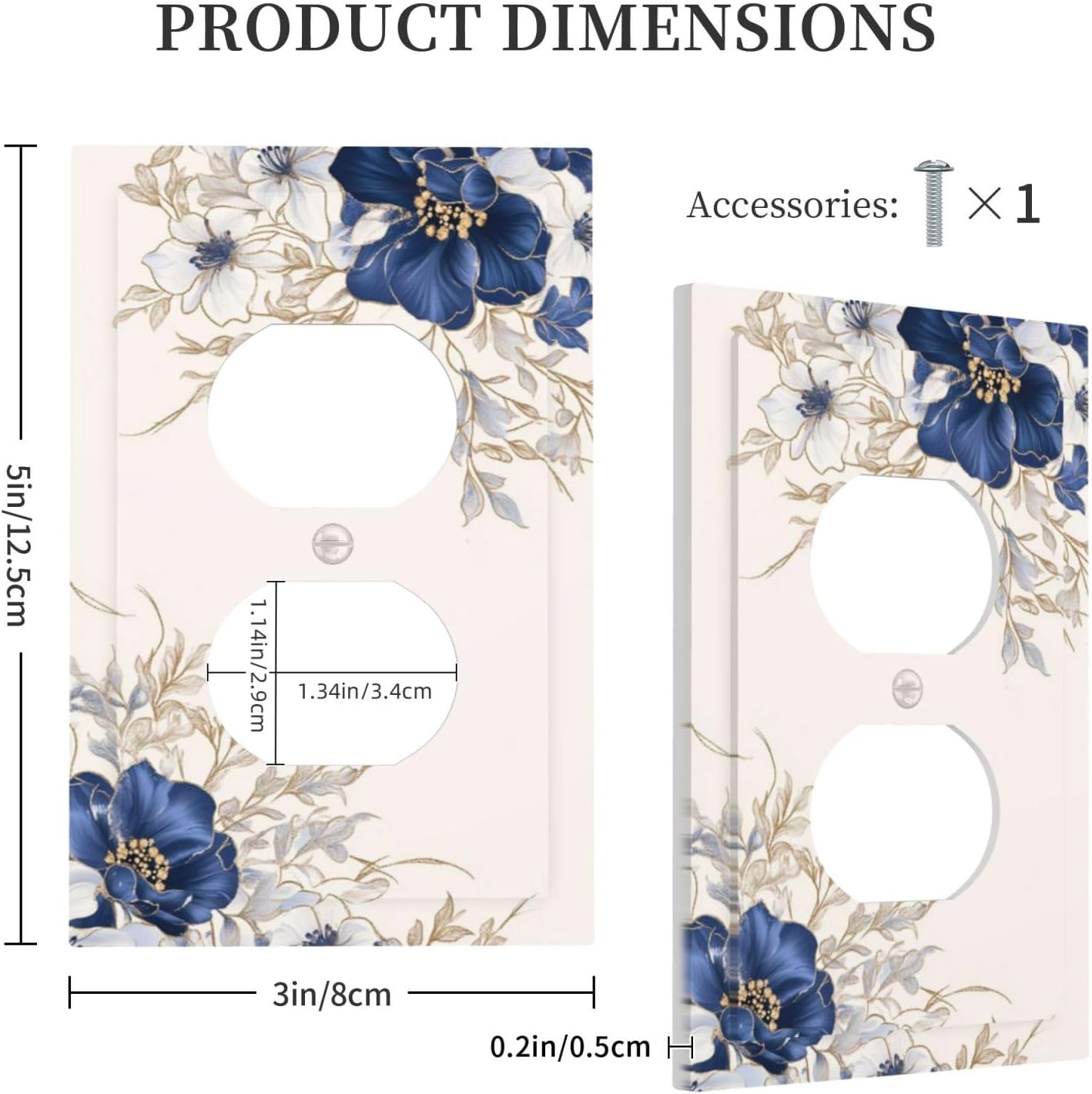 Decorative Outlet Covers Rustic Blue Beige Flower Peony Floral 1 Gang Duplex Light Switch Cover Plate Unique Wall Plates for Electrical Outlets Switch Plate Covers for Bedroom Home Decor
