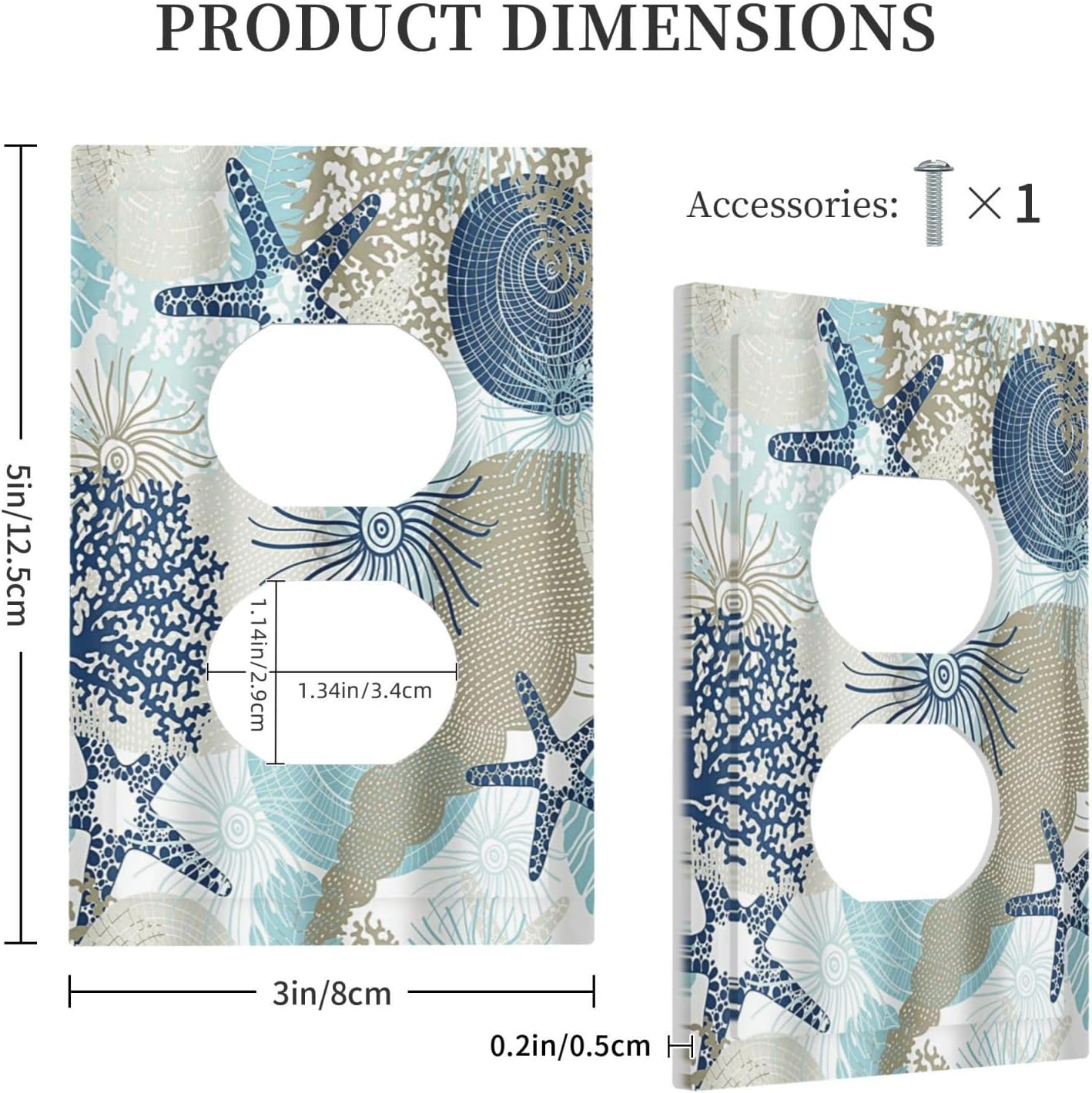 Decorative Outlet Covers Blue Starfish Brown Coral Ocean 1 Gang Duplex Light Switch Cover Plate Unique Wall Plates for Electrical Outlets Switch Plate Covers for Girlroom Home Decor