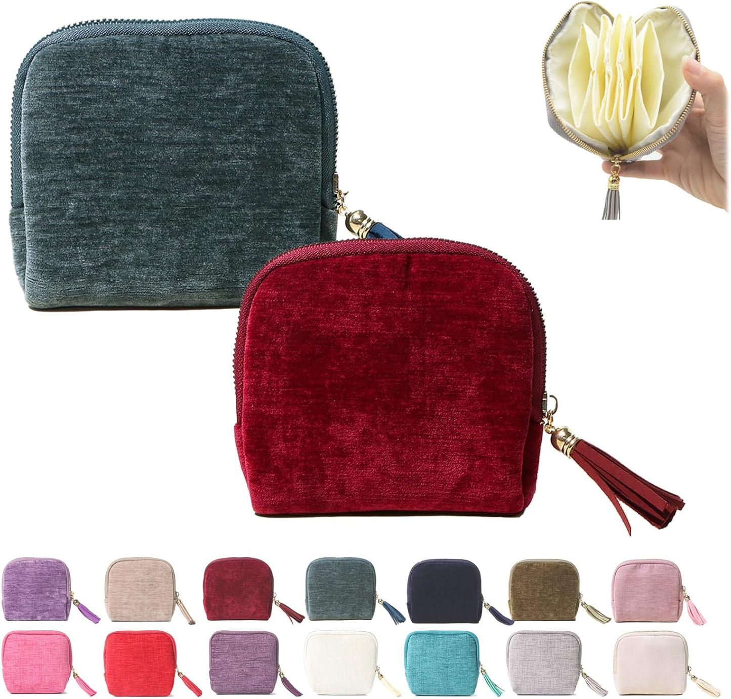 Stuffdatas Travel Jewelry Case, Stuffdatas Bags, Small Jewelry Travel Pouch Mini, Travel Jewelry Organizer Pouch Velvet, with 5 Compartments (2PCS-F)