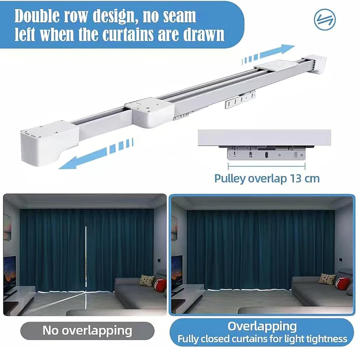 TIPIACE Hard-Wired Tuya Wifi Motorized Curtain Track to Remote Control Ceiling Mount Electric Retractable Curtain Rail Compatible with Alexa Google Home (L 36-59 inch)