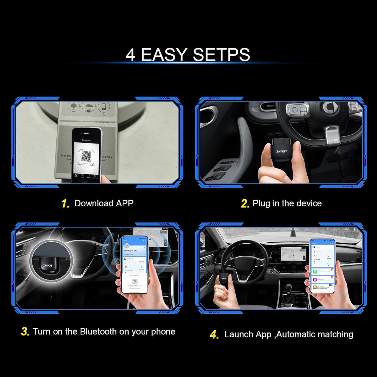 OBD2 Scanner Bluetooth for iPhone/Android -Wireless OBDⅡ Atuo Diagnostic Tool-Supports OBD2 Compliant Vehicles 1996 and Newer
