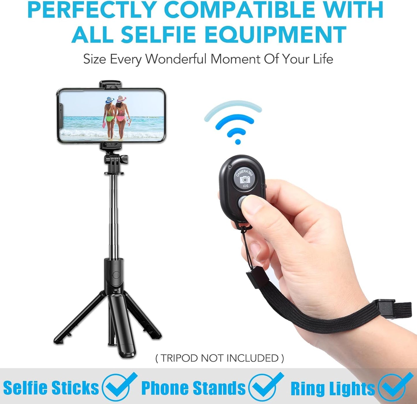 2 Pack Wireless Camera Remote Control - Wireless Remote for iPhone & Android Phones iPad iPod Tablet, Clicker for Photos & Videos - Blue&Pink