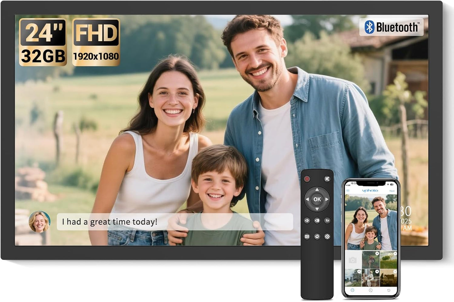 BSIMB Large Digital Picture Frame 24 Inch, 1920x1080 FHD WiFi Digital Photo Frame Electronic 32GB Display, Wall Mount Included, Share Pictures/Videos via App Easy Setup Gifts for Mom(Non-Touch), Black