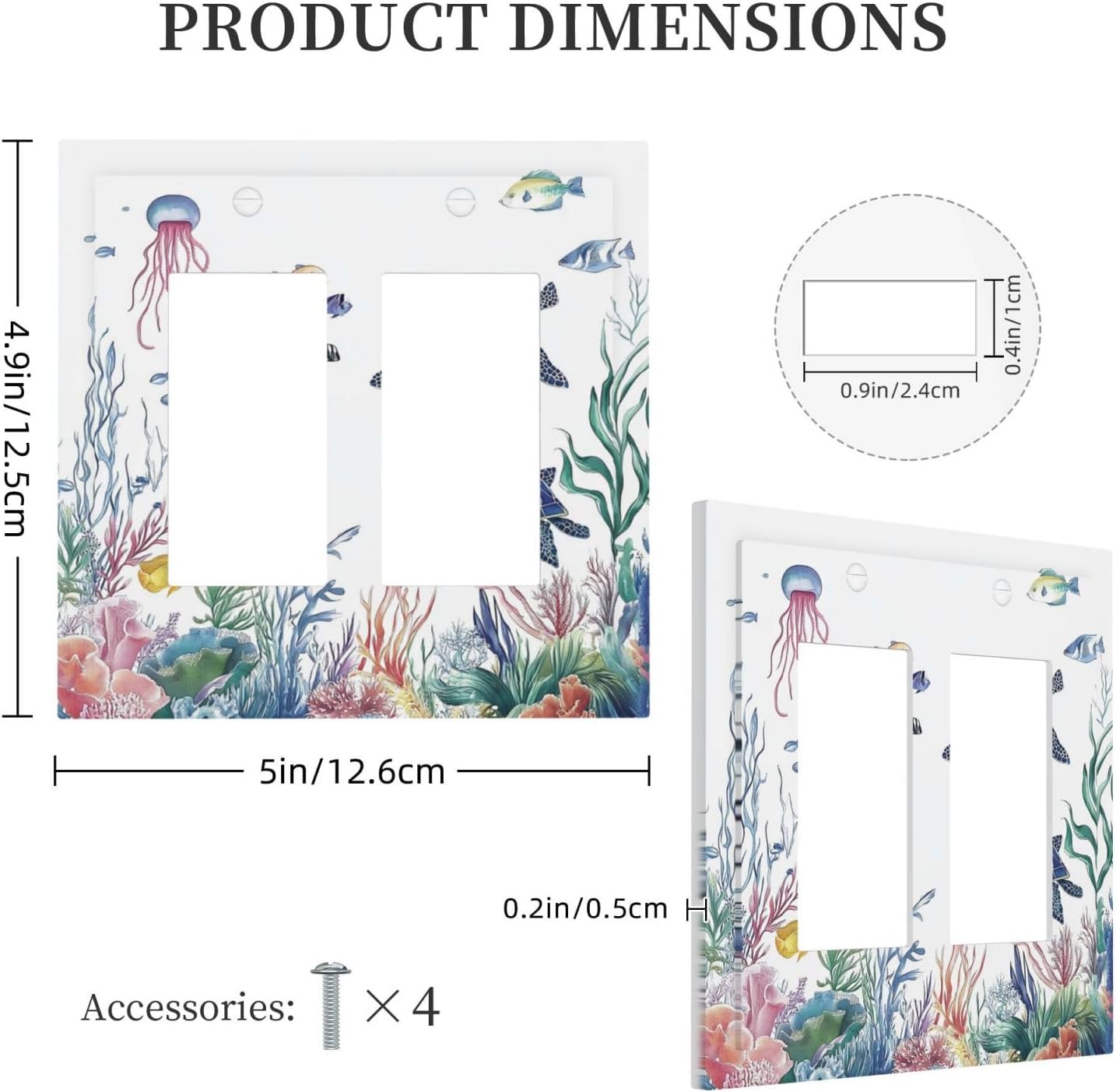 Blue Sea Turtle Ocean Fish Octopus Coral Decorative Outlet Covers 2 Gang Double Gfci Rocker Electrical Wall Panels Light Switch Cover Plate For Bathroom Kids Room Decor