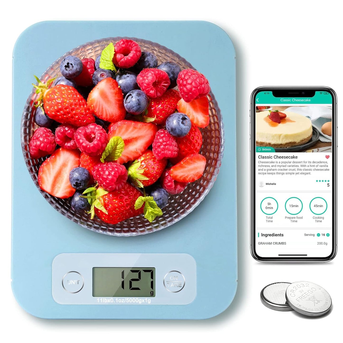 Digital Food Scale for Weight Loss - Smart Food Scale with Nutritional Calculator, Kitchen Scales for Food Grams and Ounces, Food Weight Scale for Baking, Diet, Diabetics, Calories 0.1oz/1g (3g-5kg)