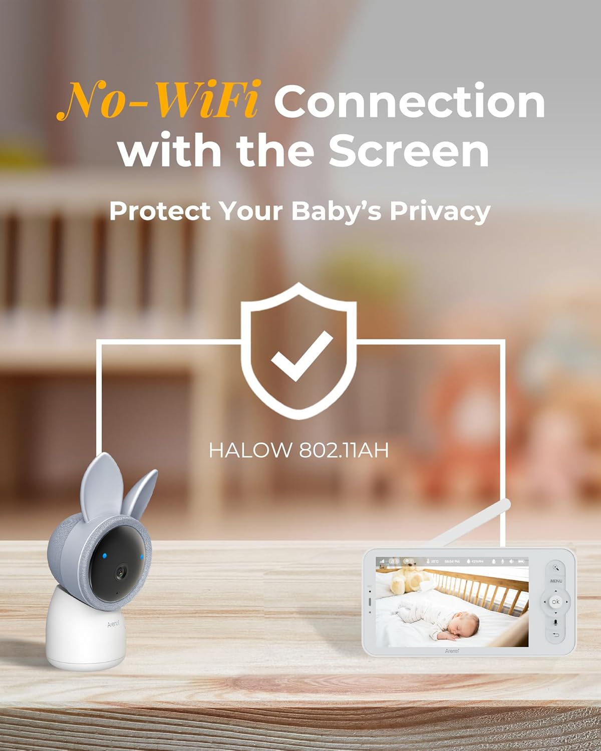 ARENTI Baby Monitor with 2 Cameras, Cry&Motion Detection, 2K Smart Baby Camera with 5'' Upgraded Wireless Display, 2 Way Audio, Super Night Vision, Lullabies, Breathing Light, Temp&Humidity Sensor