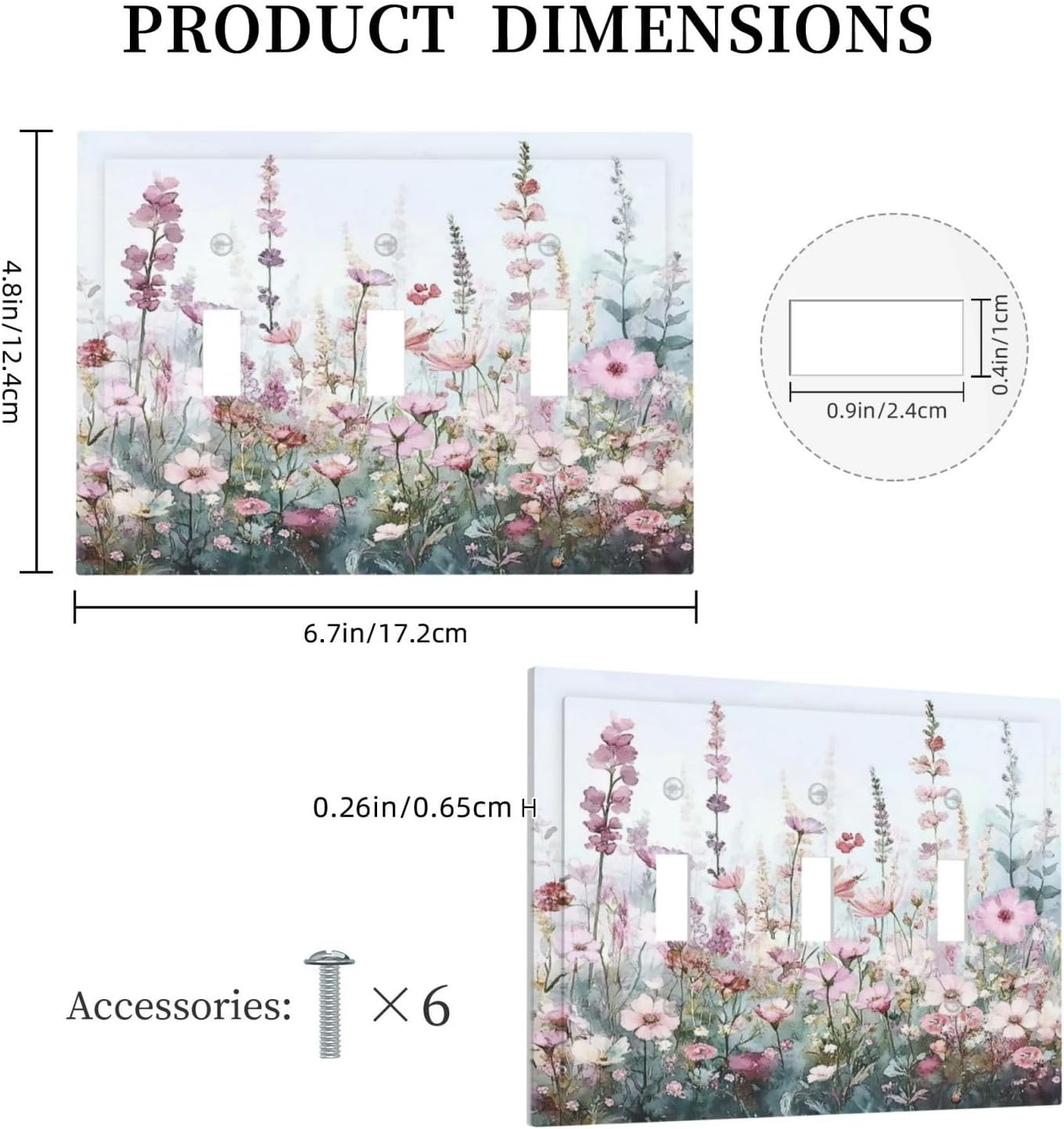 Pink Floral Watercolor Botanical Wildflowers Decorative Switch Plates 3 Gang Wall Plate Triple Toggle Light Switch Cover Faceplate Electrical Wall Panels For Bed Room Living Room Decor