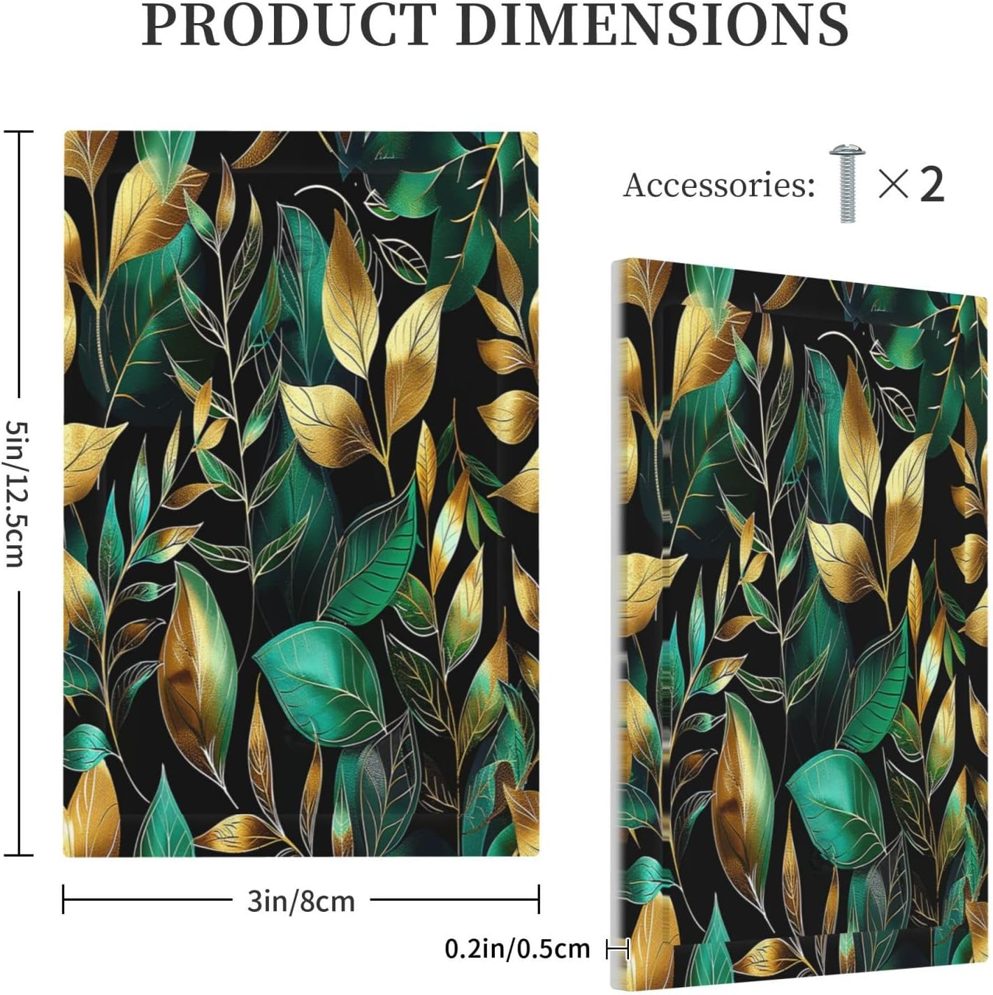 Light Switch Cover Plate Vintage Dark Green Vine Leaf Golden Plants 1 Gang No Device Blank Electrical Wall Plates Faceplate Decorative Switch Plate for Bed Room Cabin Decor