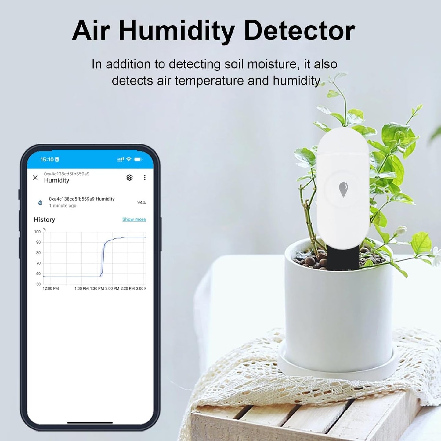 Haozee Intelligent Soil Moisture Sensor, Zigbee Hub Required, Capacitive Sensor, Humidity/Temperature Meter for Garden Planting, Compatible with Home Assistant Zigbee2mqtt