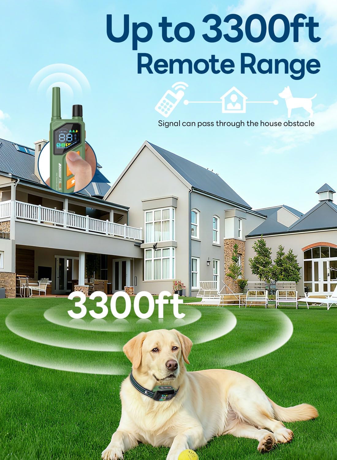 Dog Shock Collar - 3300FT Dog Training Collar with Remote, IPX7 Waterproof Electric Dog Collar with 4 Training Modes, Security Lock, Rechargeable E-Collar for Small Medium Large Dogs (Green)
