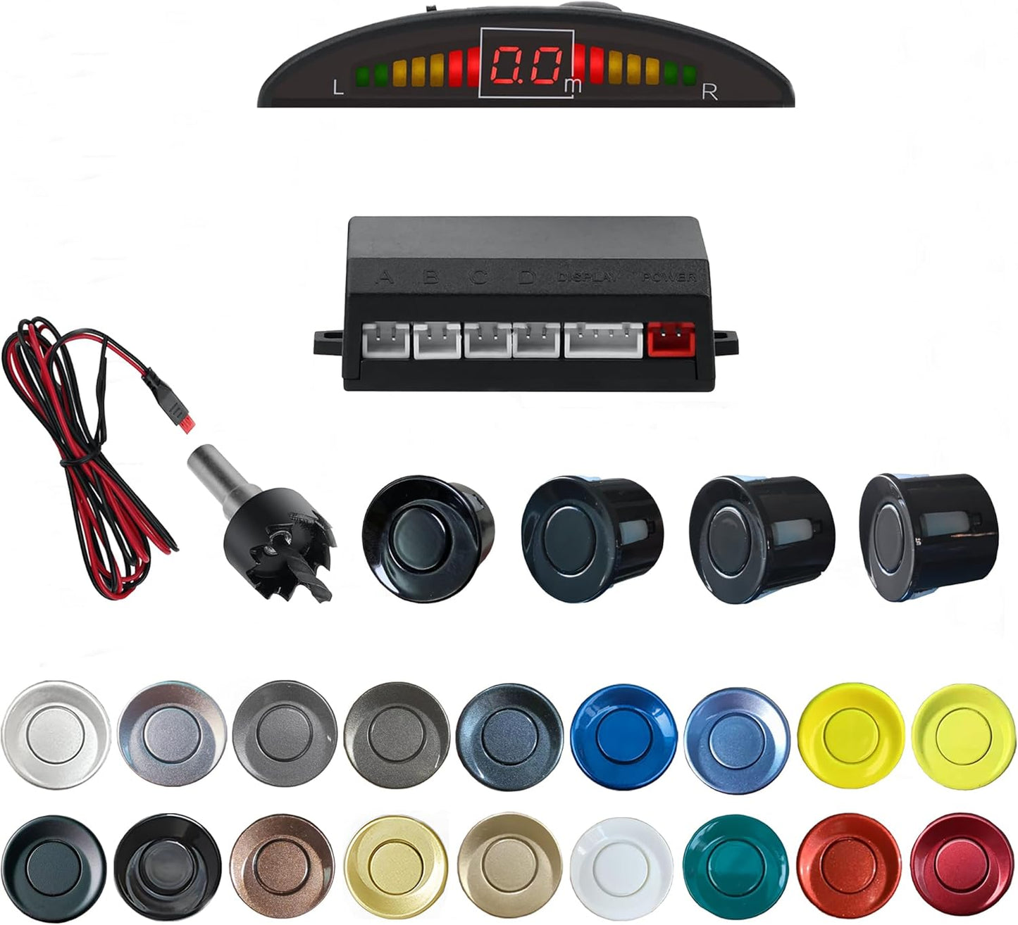 Parking Sensor Kit Backup Sensor Kit Reverse Sensor for Car 18 Color Options for Probes Adjustable Alarm Volume Professional Sensore de Reversa para Carro Safe Driving Assistant（Black）