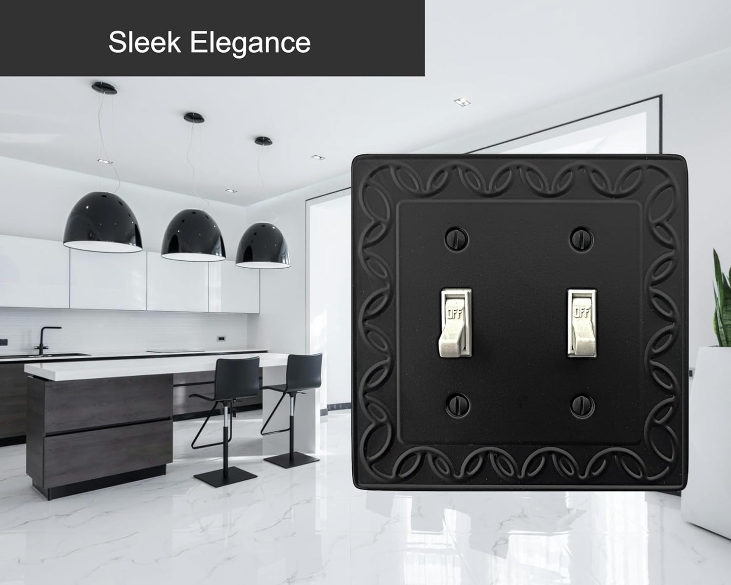 Double Toggle Light Switch Cover NovaBloom Metal Wall Plate, 2-Pack Black 2 Gang, Light Switch Cover Decorative Wallplate, Durable