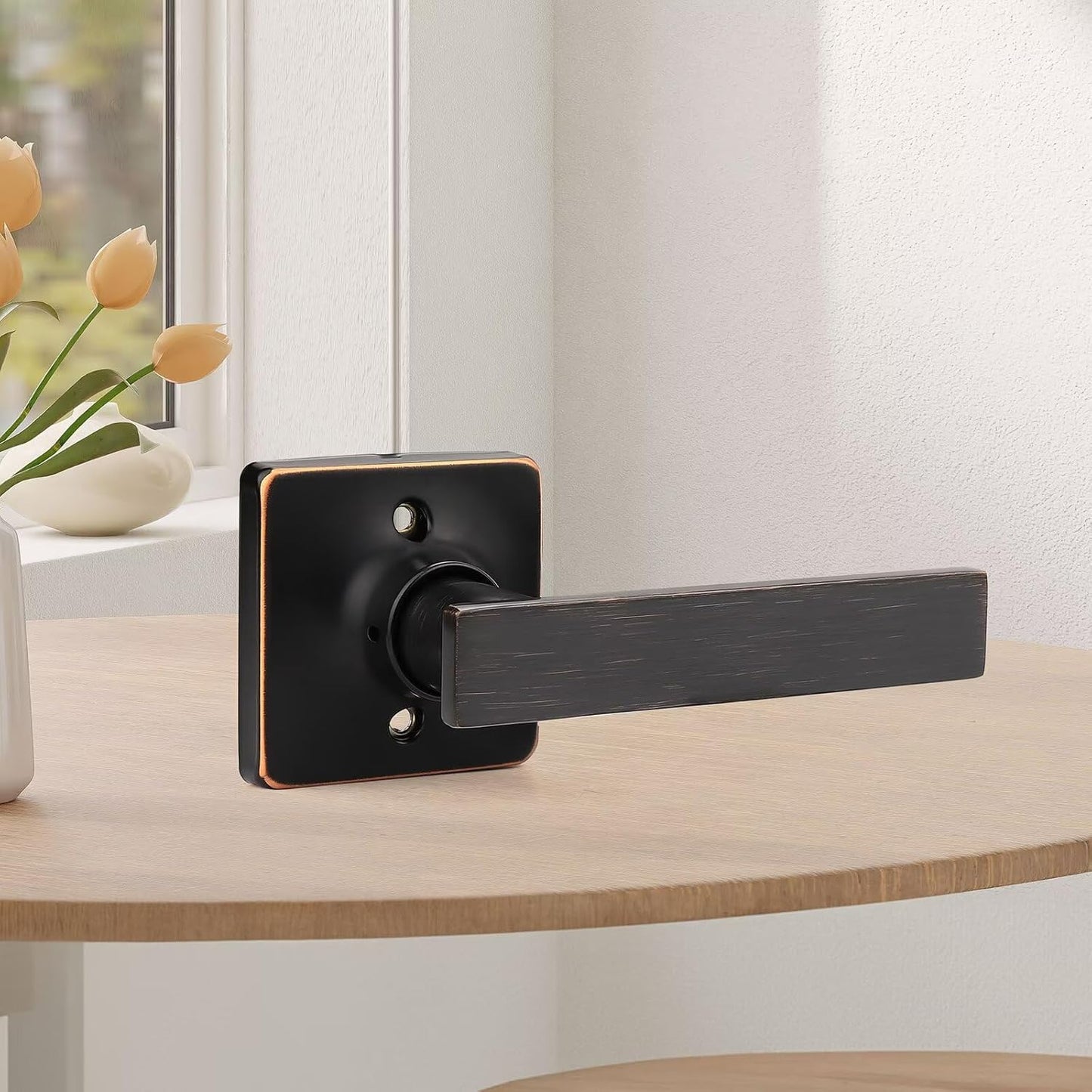 GOBEKOR 6 Pack Oil Rubbed Bronze Door Handle Single Dummy Door Handles Bronze Keyless Half Dummy Door Levers Interior Lever Door Handle for Closets Square Door Knobs