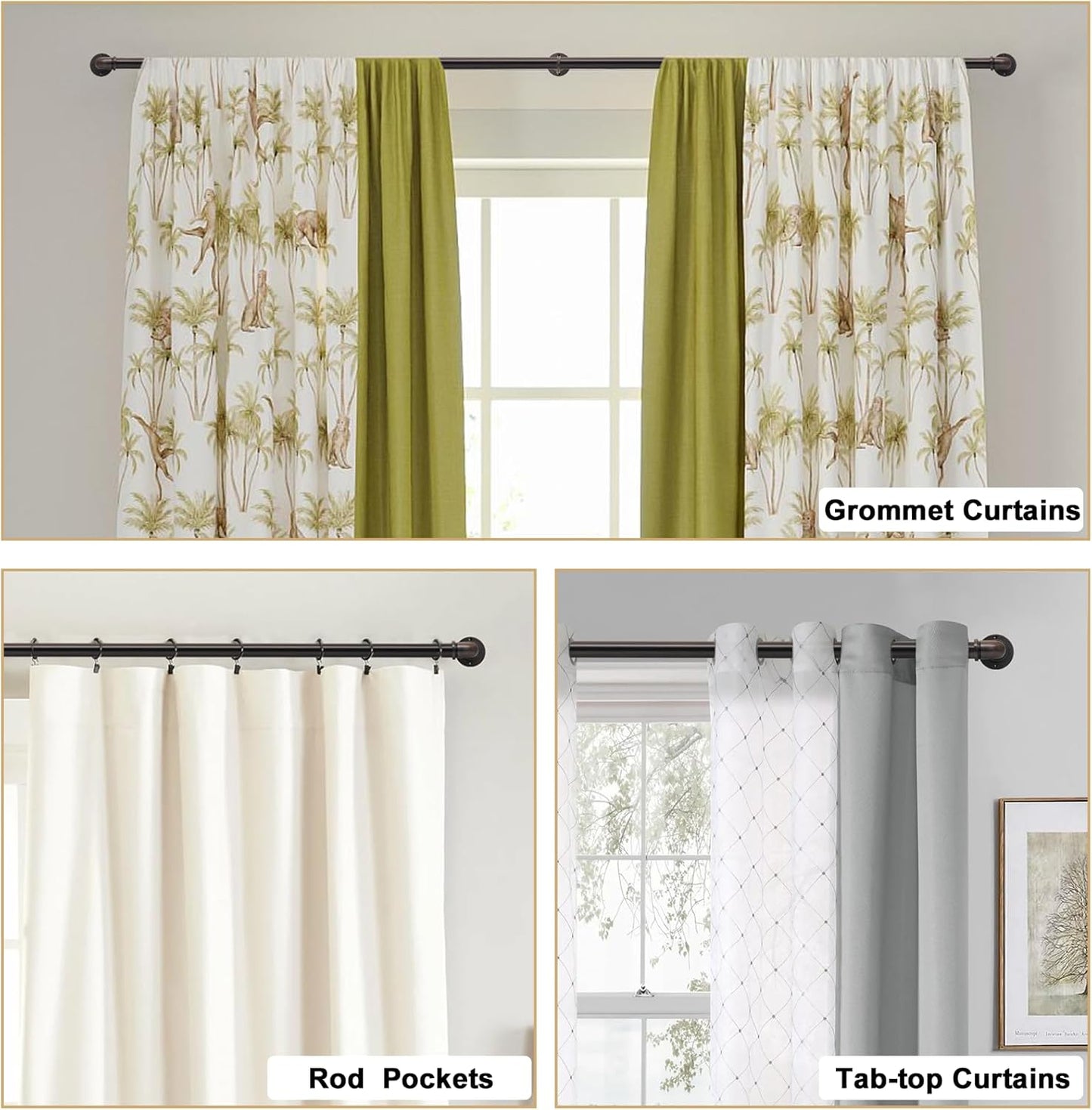 Industrial Curtain Rods for Windows 18 to 88 Inches Adjustable Length, 1 Inch Diameter, with Aluminium Finials (Antique Red Bronze, 18” to 88”)