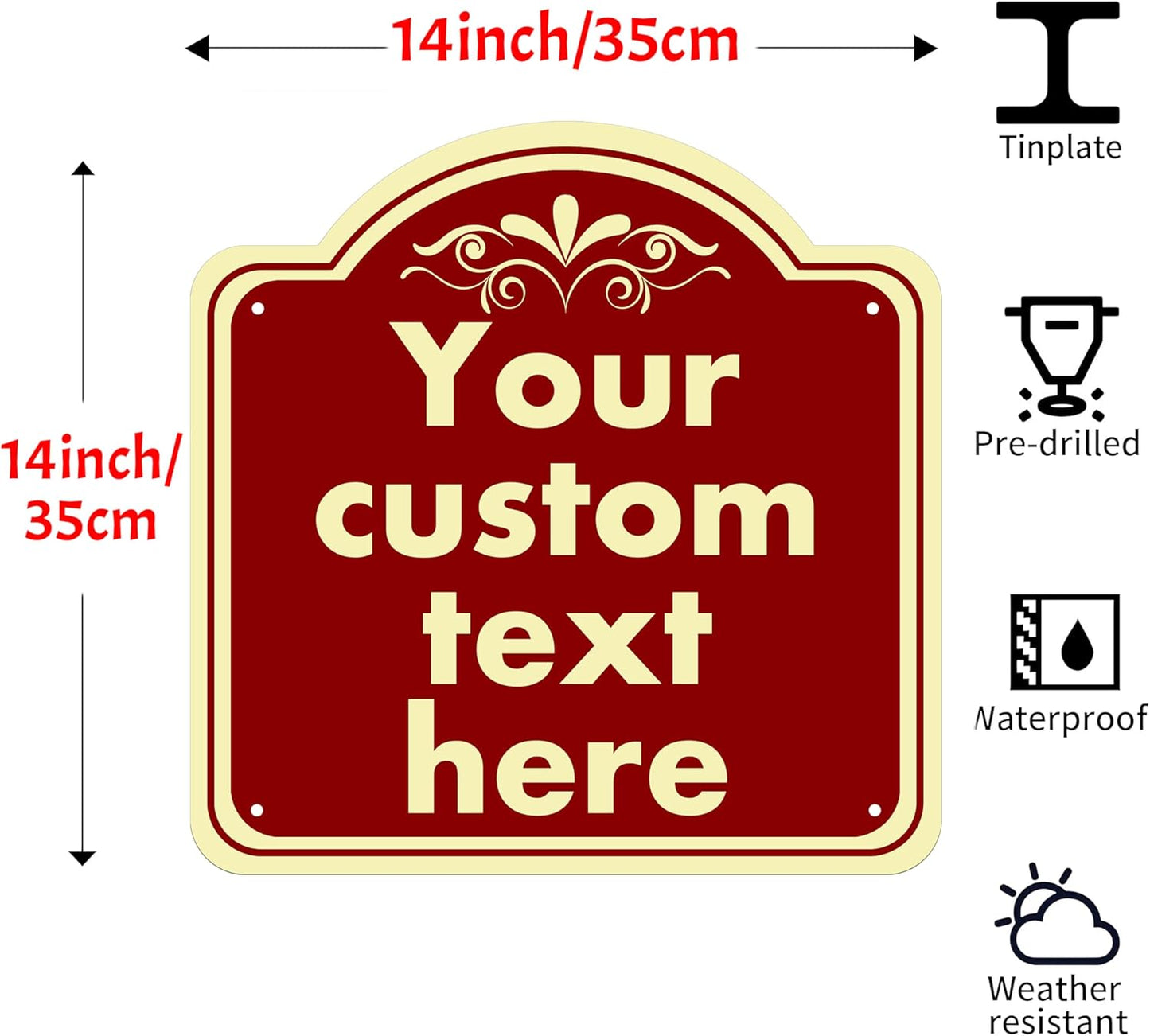 Aluminum Weatherproof Metal Sign, Custom Indoor/Outdoor Decorative Sign, Modern Style, Red, 14*14 Inch