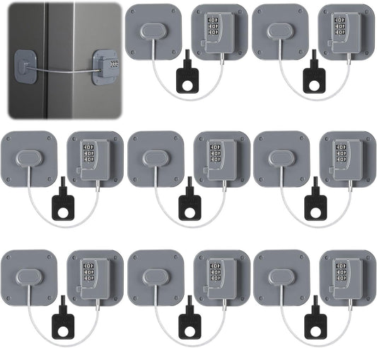 8 Pack Fridge Lock Heavy Duty Locks for Fridge Freezer Lock for Child Safety Cabinet Coded Adhesive Combination Refrigerator for Drawers Cabinet Window Easy Install No Drilling Black (Gray)