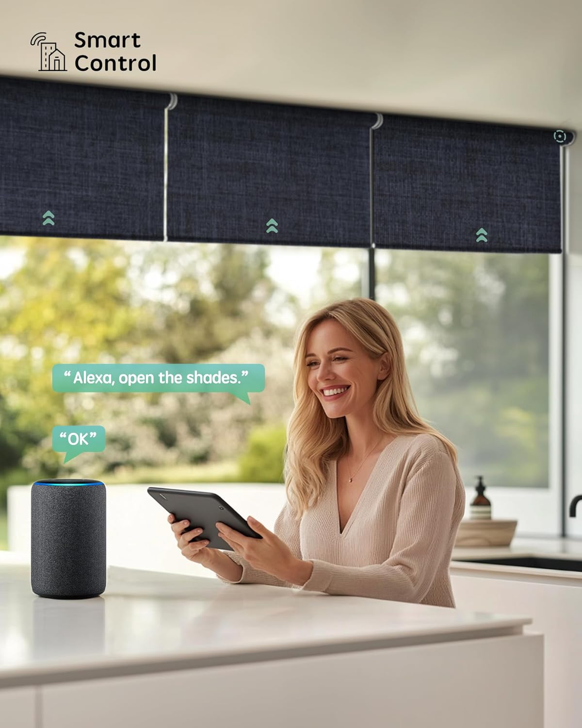 Yoolax Smart Coupled Roller Shades Compatible with Alexa Google, Motorized Blinds with Remote Blackout Coupled Roller Shades for X-Large Windows, Custom Size (XL Coupled-Navy Blue)