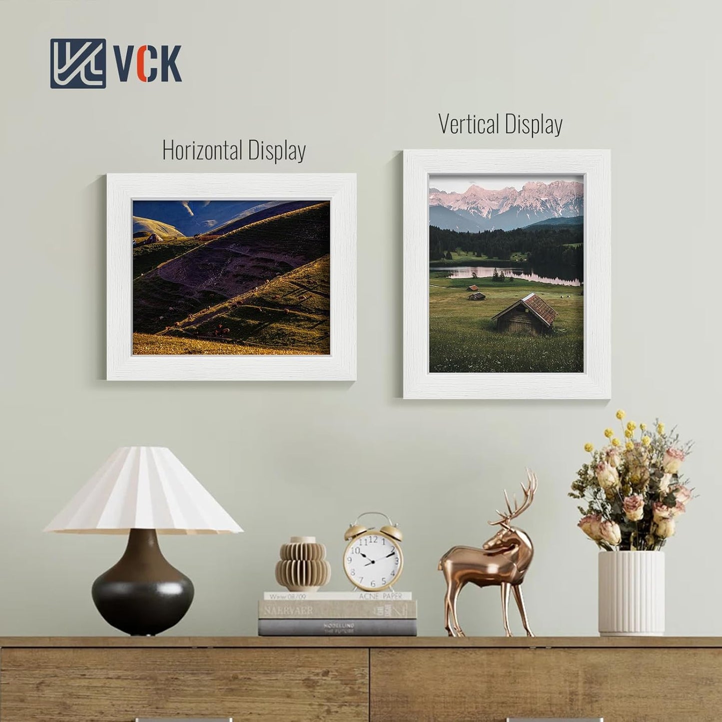 VCK 8x10 Picture Frames white Set of 6, Wide Border Wood Poster Frame, Multi-Directional Display Family Photos, Office Prints, Studio/Gallery Artwork, Woodgrain Series, Tabletop & Wall Hanging