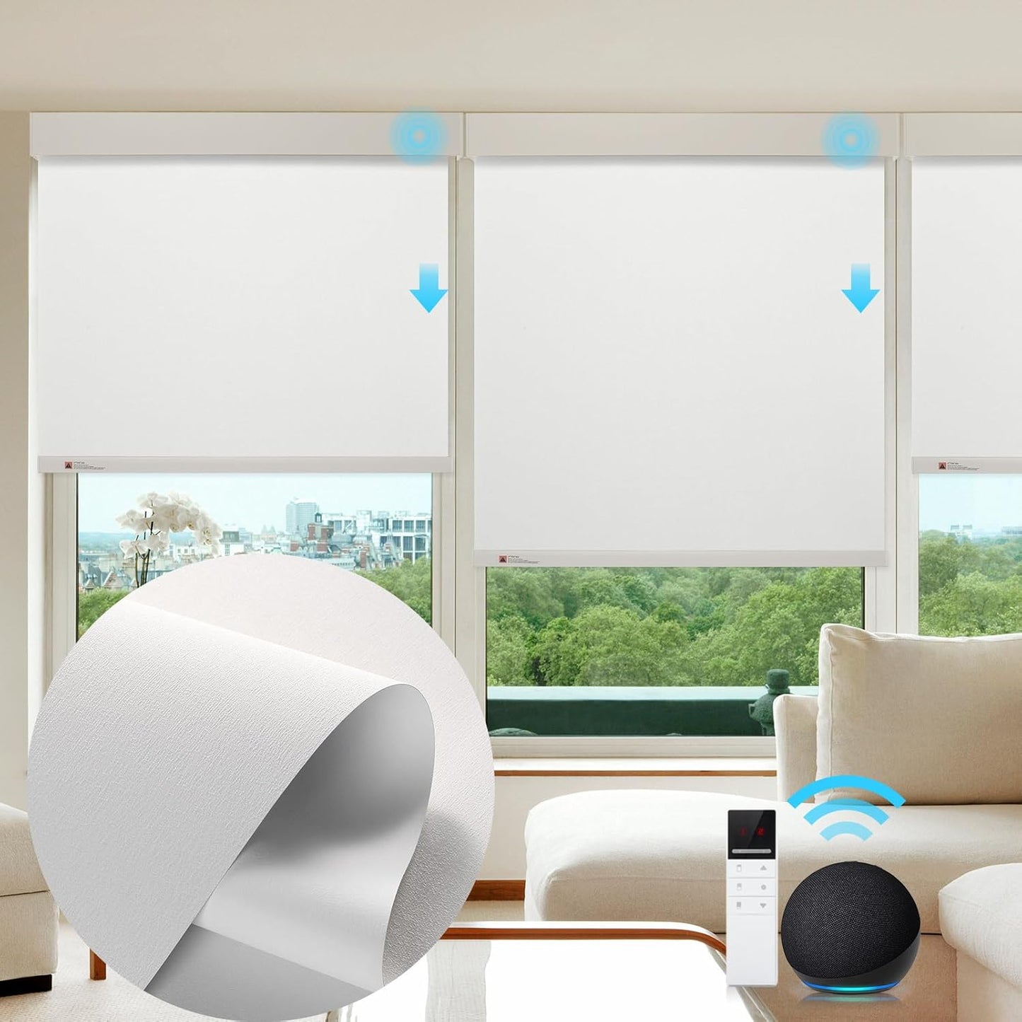 ZSTARR Motorized Smart Blind for Window,Automatic Blackout Roller Shade Compatible, with Remote Control, Child Safety Rechargeable Battery Blind with Valance,Customize (Whitewash Colour)
