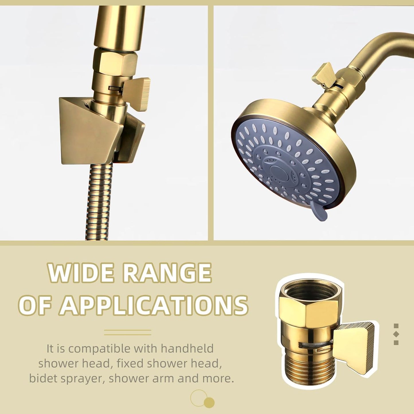 Angle Simple Shower Flow Control Valve, Brass Water Shut Off Valve for Handheld Shower Hose, Flow Restrictor, Gold
