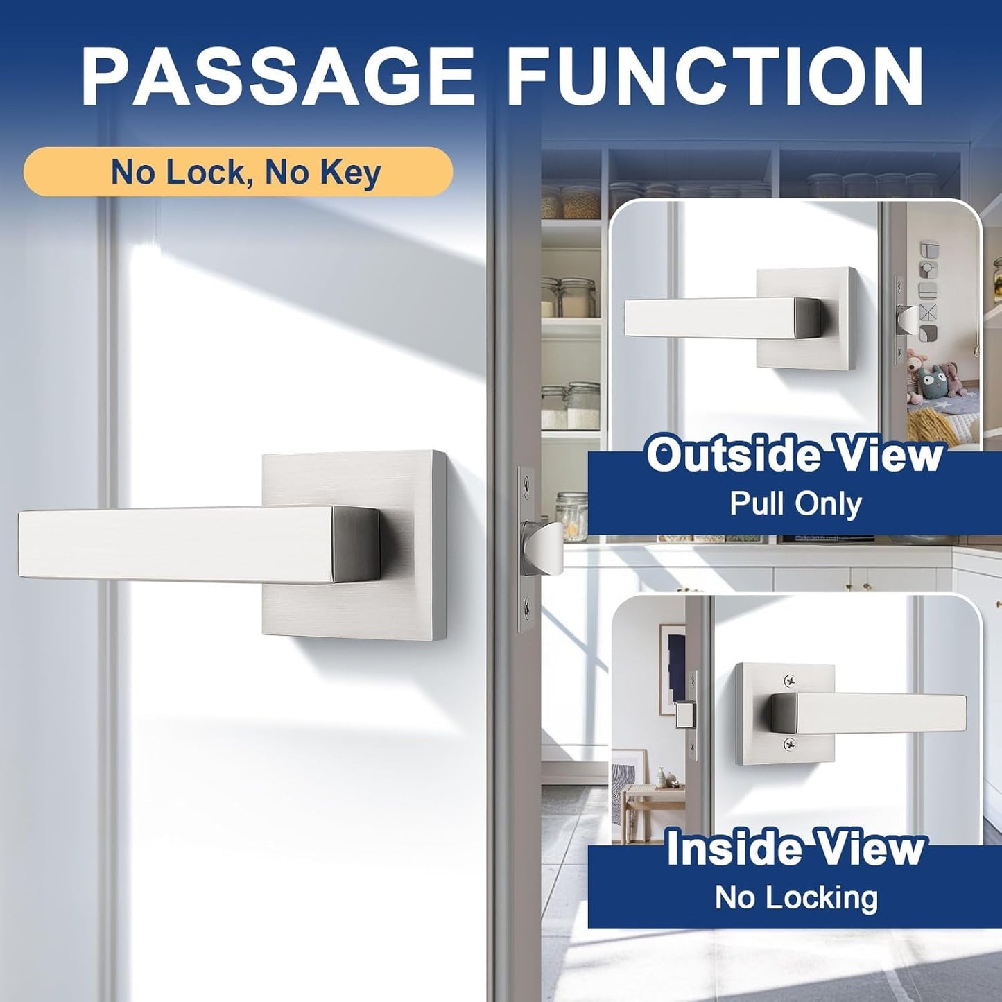 KNOBWELL 10 Pack Interior Door Knob Brushed Nickel, Closet Door Handle Passage Hallway Door Lever, Heavy Duty Indoor Door Handle(No Lock)
