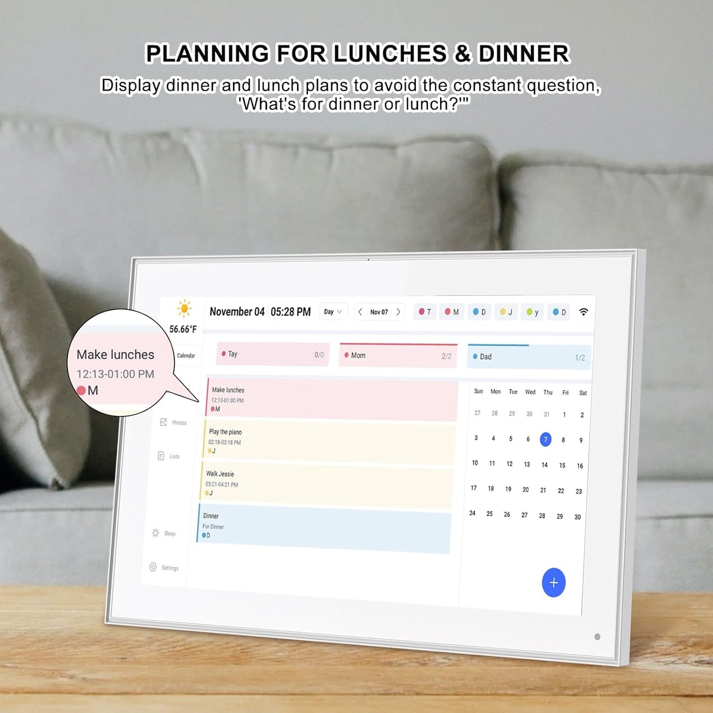 15.6 Inch Digital Calendar, Smart Digital Planner & Chore Chart with IPS FHD 1920x1080 Touchscreen Display for Family Organizer - Built-in DigitaI Picture Frames Function