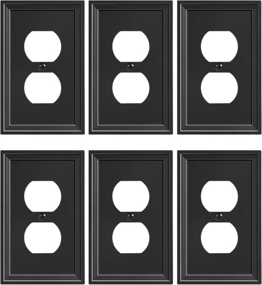 6-Pack Duplex Outlet Cover, Natural Bamboo Fiber Switch Plates and Outlet Covers, Black Decorative Wall Plates for Electrical Outlets, 1 Gang Receptacle Cover, Corrosion Resistant