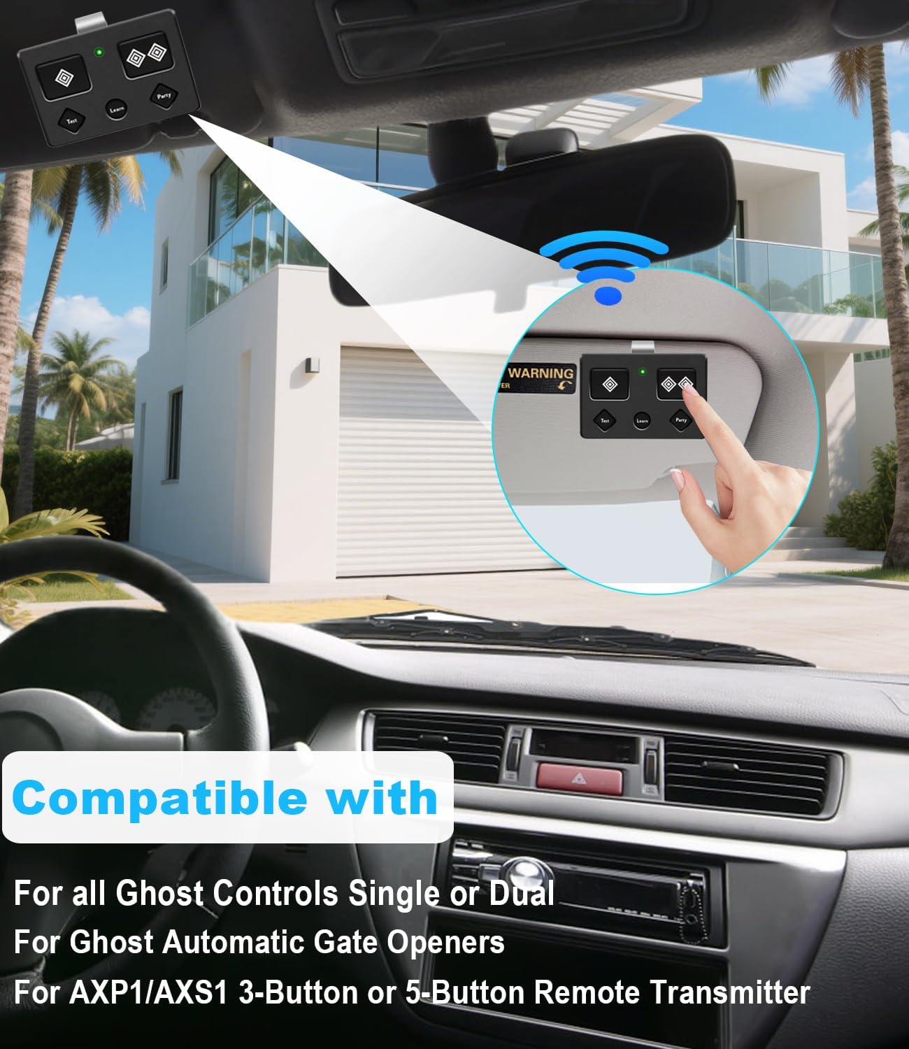 for Ghost Controls AXS1 AXP1 Remote Transmitter,5-Button Remote Transmitter for Automatic Gate Openers, Partymode, Compatible with Ghost Controls Single/Dual Control Opener Systems (AXS1 2Pack Black)