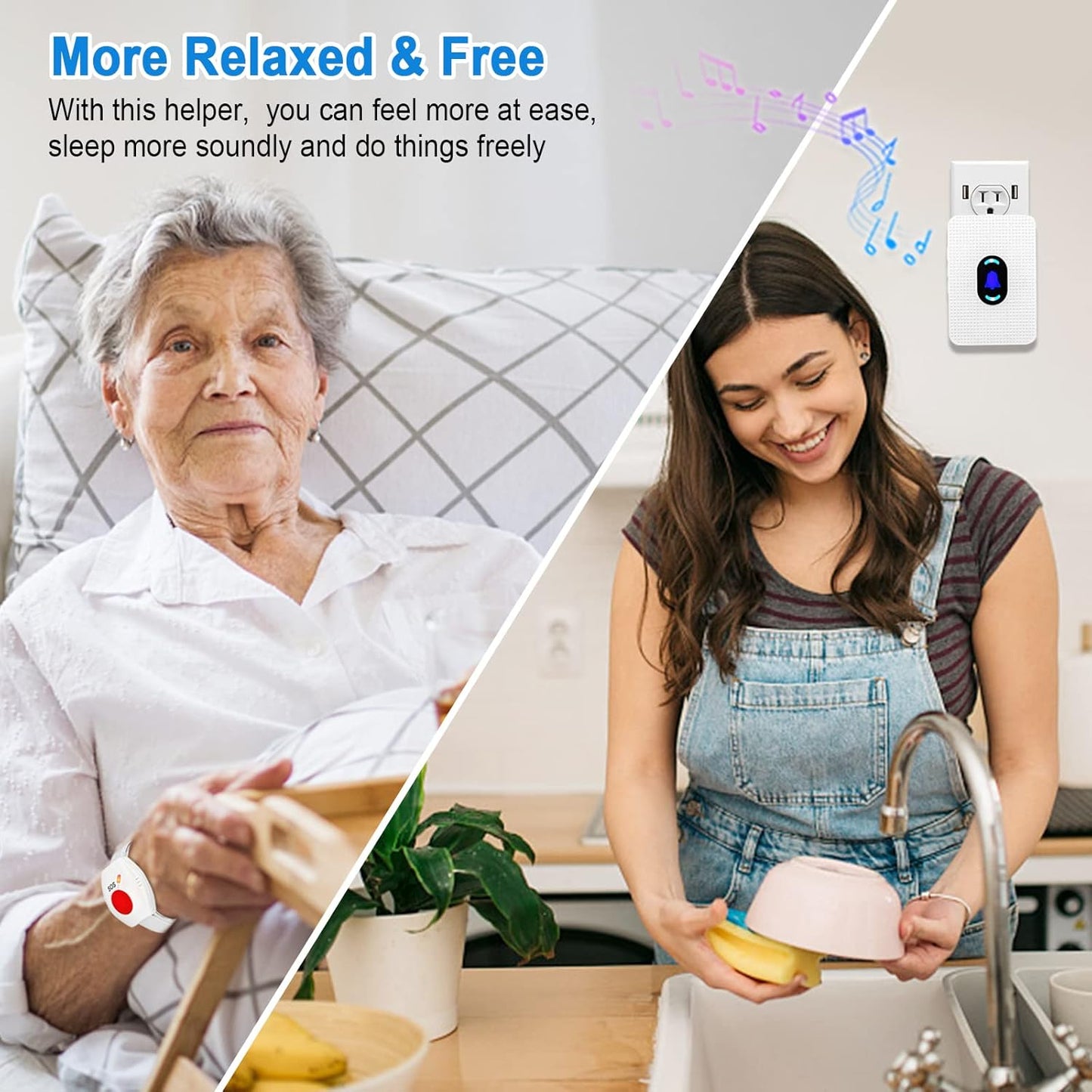 Daytech Wireless Caregiver Pager Wrist Call Button Personal Help Alert Pager System for Home Nurses Caregivers Patients Elderly 2 Alert Watches + 1 Receiver