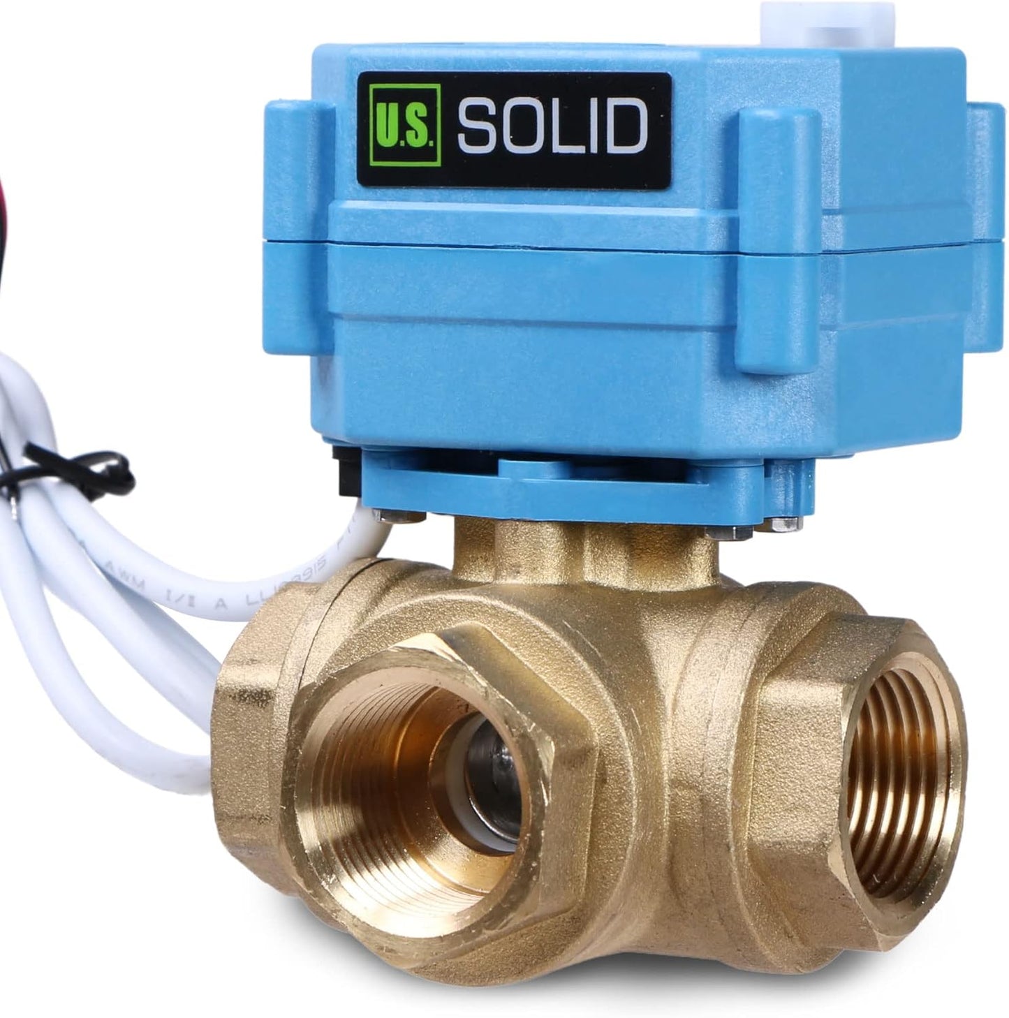 U.S. Solid 3/4" 3 Way Brass Motorized Ball Valve 110-230VAC, L Type Water Shutoff Valve with Manual Function, Standard Port, NOT for Drinking Water