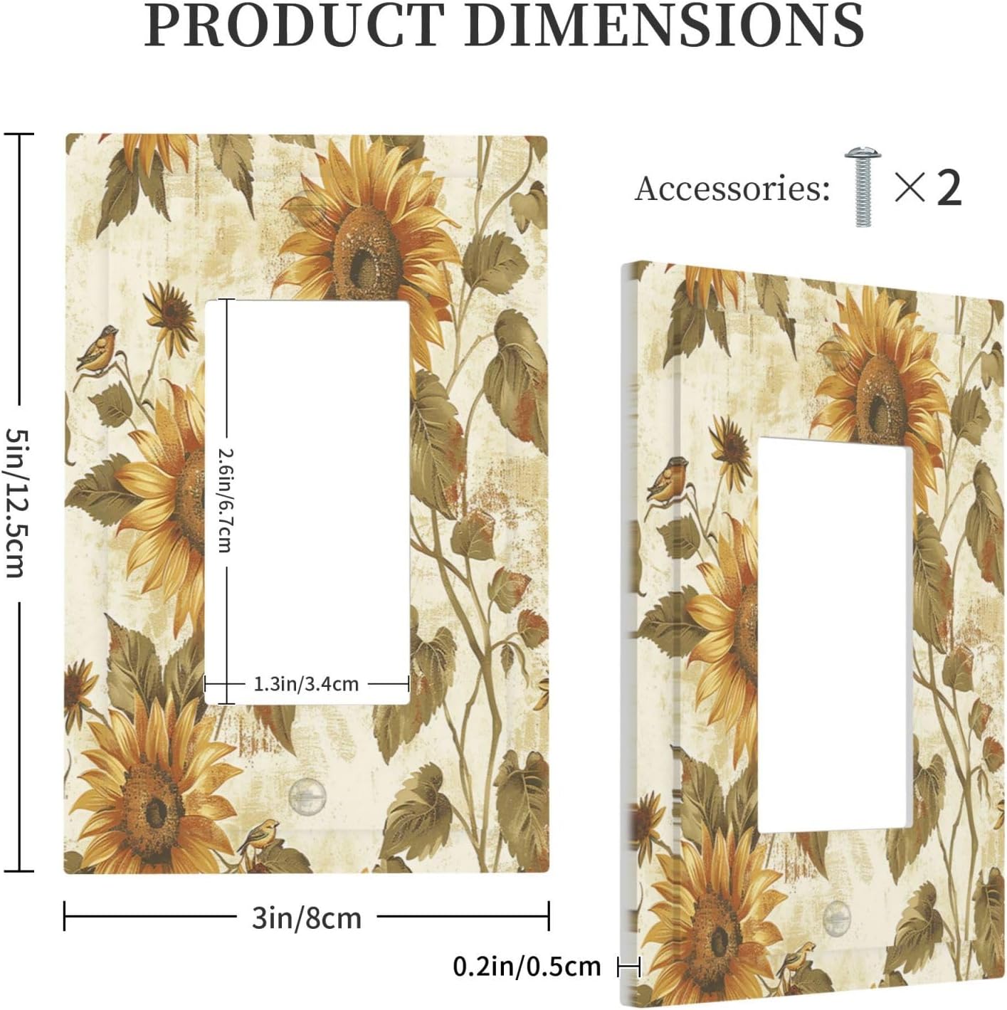 Decorative Outlet Covers Rustic Sunflower Floral Pattern 1 Gang Single Rocker Light Switch Cover Plate Wall Plates GFCI Faceplate for Bedroom Cabin Decor