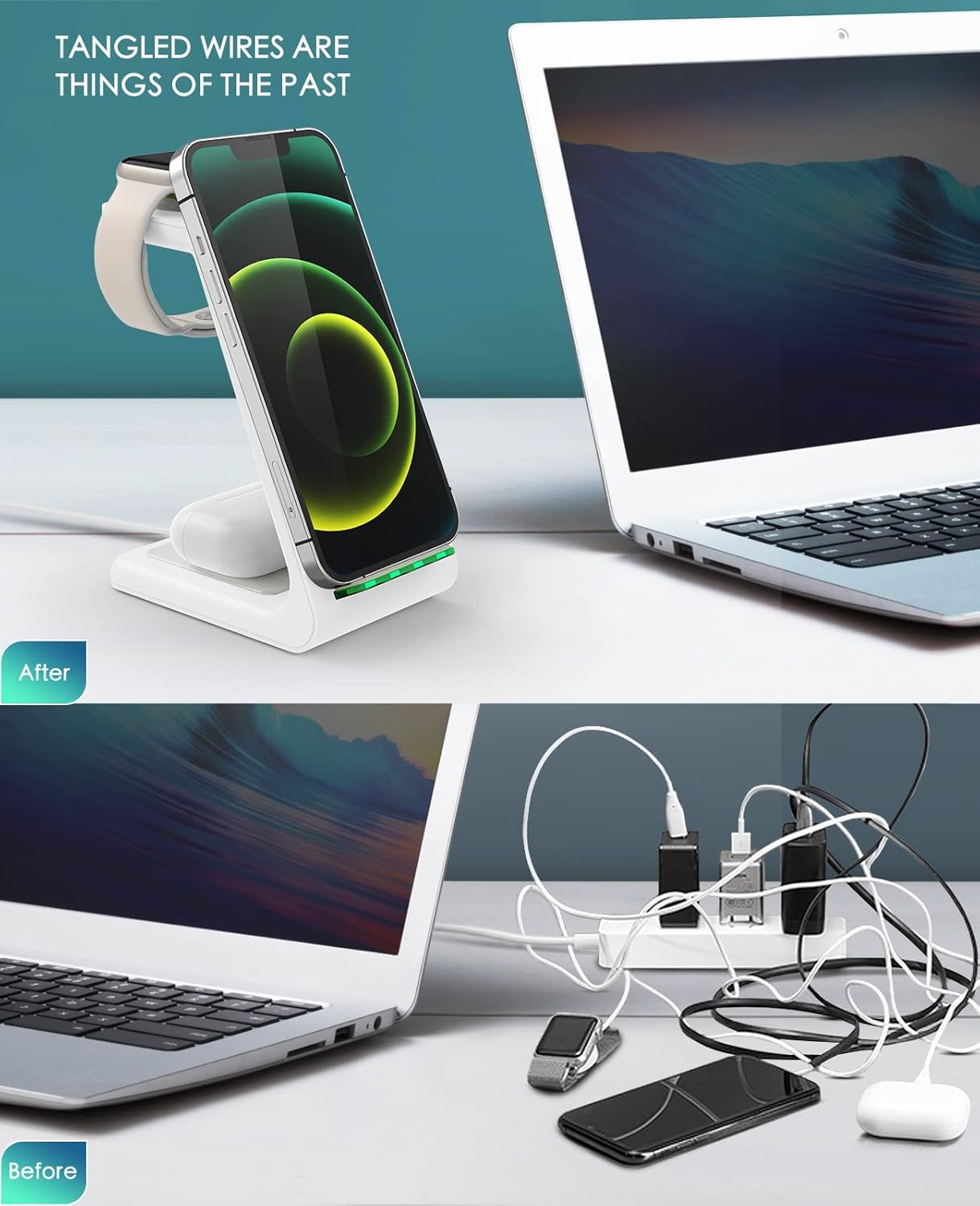 3 in 1 Wireless Charging Station, 2025 Upgraded Fast Desk Charger Station for iPhone 17 16 15 14 13 12 Pro Max Plus, Charger Stand for Apple Watch 11 10 9 8 7 6 5 4 3 2 Ultra SE, Airpods 4 3 2 Pro