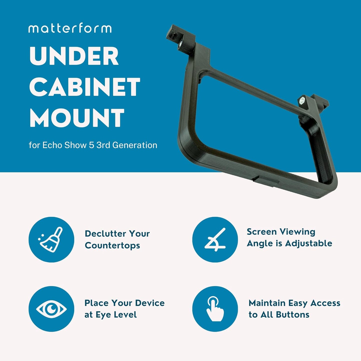 Under Cabinet Kitchen Mount Bracket for Amazon Echo Show 5 3rd Gen Alexa Devices | Compatible only with 3rd Gen 2023 Echo Show 5 Model | All Hardware Included (Black)