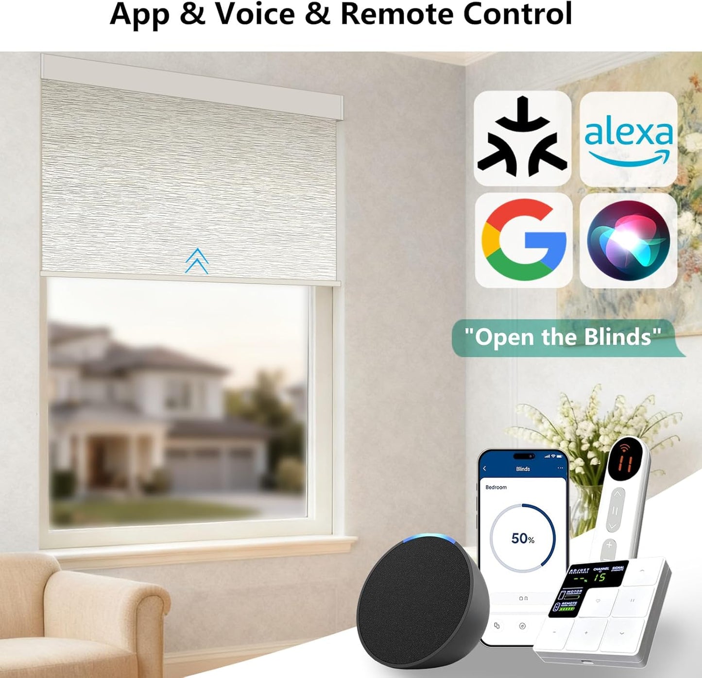 Smart Motorized Blinds – 100% Blackout Roller Shades with Remote, Alexa/Google Home/Siri Control, Matter Compatible, Wireless Rechargeable Battery, Custom Sizes for Windows & Sliding Doors
