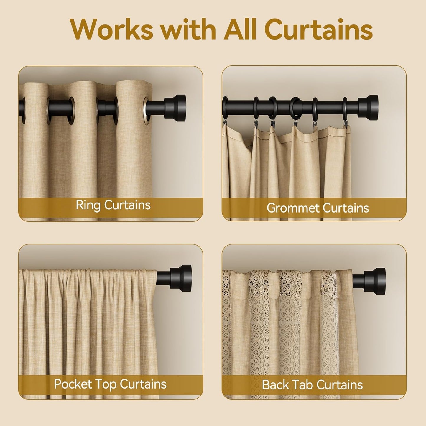 Yafex Curtain Rod 32-144 Inch, Heavy Duty 1 Inch Adjustable Curtain Rods for Windows, Black Extra Long Window Treatment Rods, Modern Design, Easy Installation