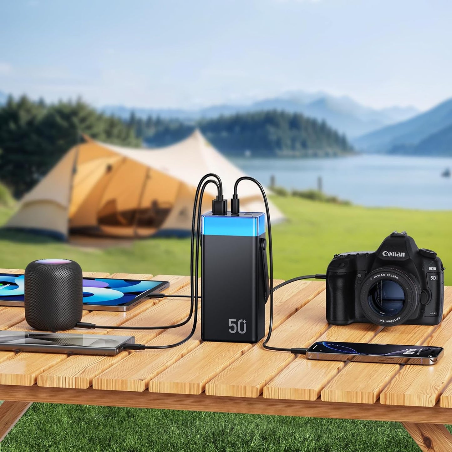 Portable Charger Power Bank 50000mAh Battery Pack, 22.5W Fast Charging PowerBank with Built in Cables,High Capacity Portable Charger Power Bank for iPhone, Samsung, Galaxy, Camping Outdoor