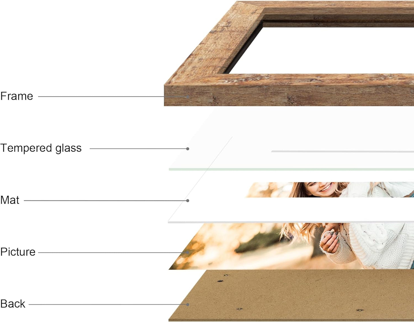iRahmen 9x12 Picture Frame Set of 4 with Tempered Glass, Rustic Brown Frame Display 6x8 Pictures with Mat or 9 x 12 Without Mat, Wooden 9 x 12 Photo Frame for Wall Mount and Tabletop Display