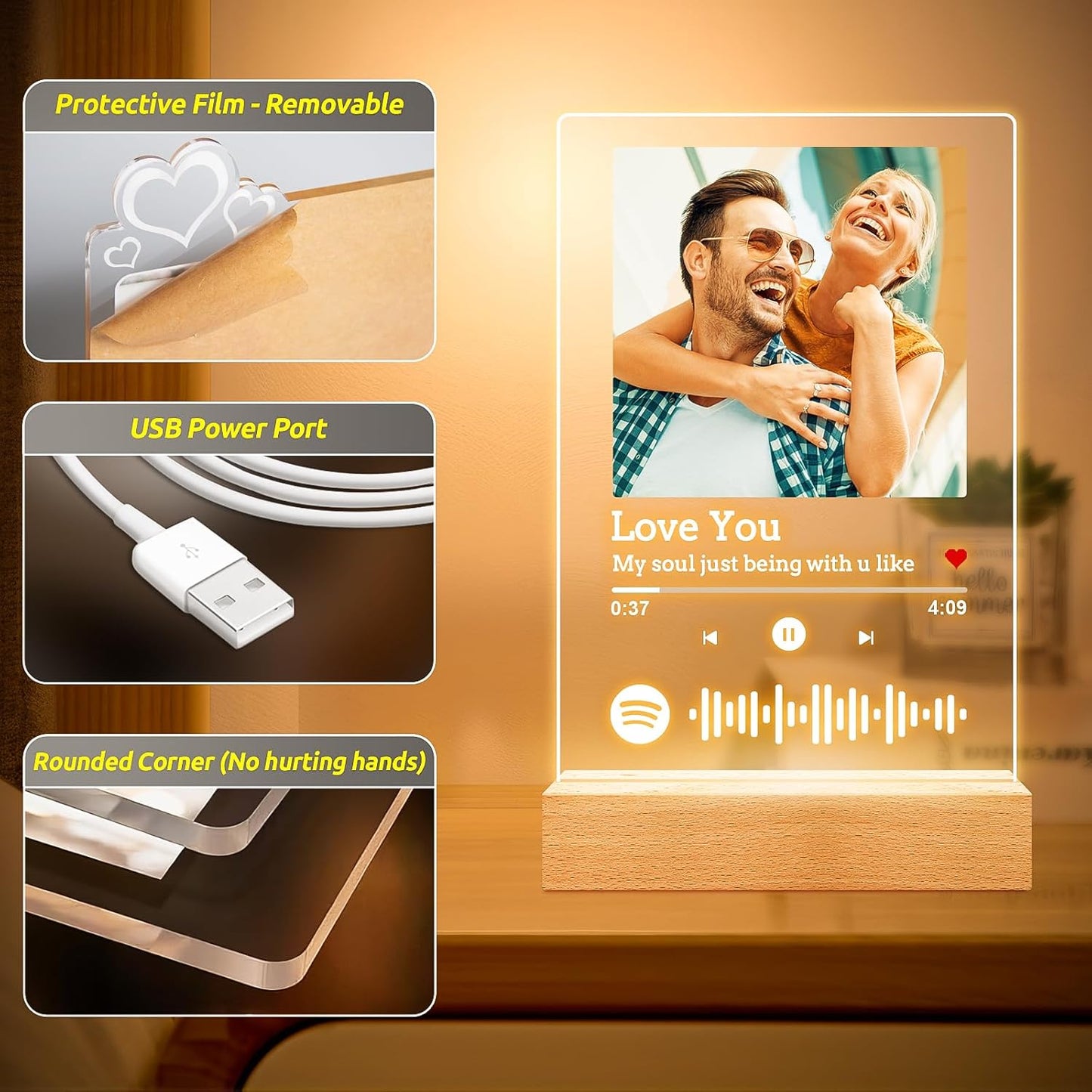 Custom Spotify Plaque, Customized Acrylic Song Plaque Photo Frame, Personalized Picture Frame, Personalized Anniversary Birthday Valentines Day Gifts for Women Men Her Him Girlfriend Boyfriend Couple