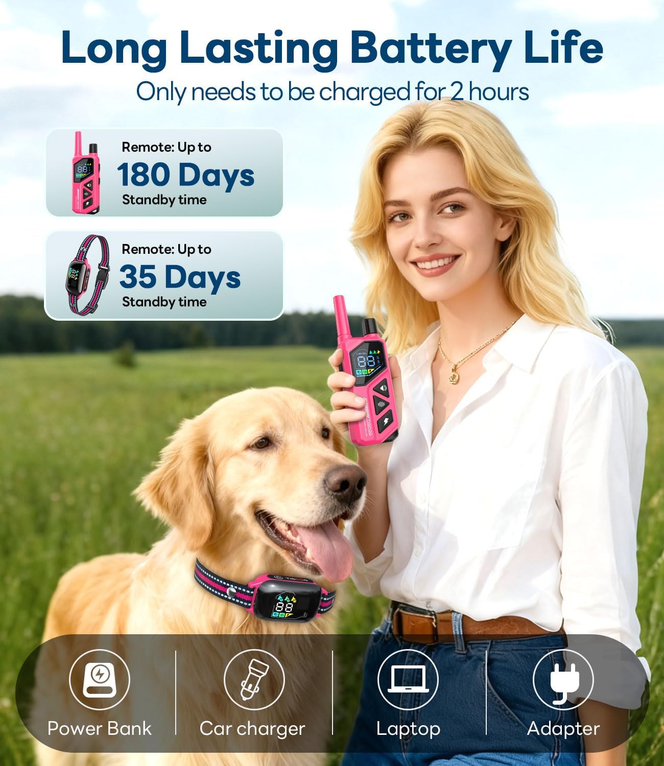 Dog Shock Collar - 3300FT Dog Training Collar with Remote, IPX7 Waterproof Electric Dog Collar with 4 Training Modes, Security Lock, Rechargeable E-Collar for Small Medium Large Dogs (Hot Pink)