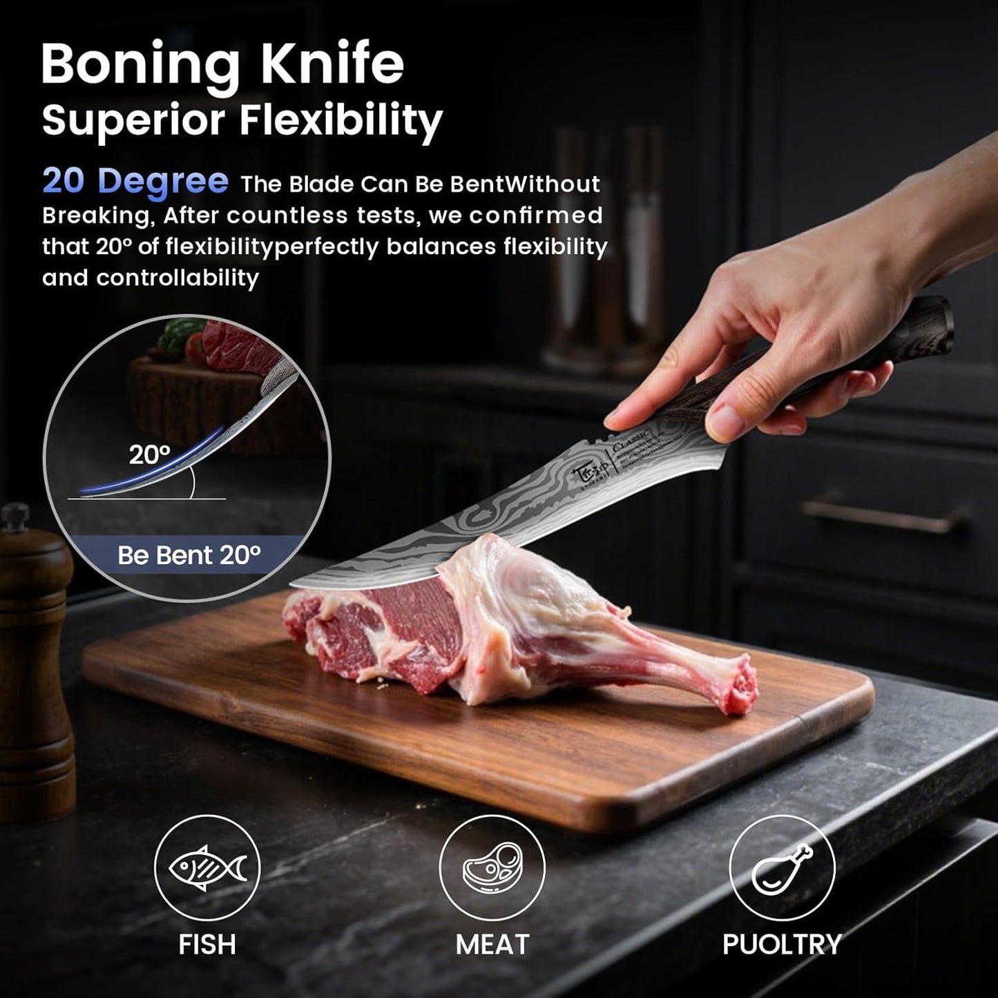 Brisket Slicing Knife Set, Carving and Boning Knife for Meat & Turkey Cutting, Japanese Style High Carbon Steel Kitchen Knives Set For Home & BBQ, Wood Ergonomic Full Tang Handle, Christmas gift